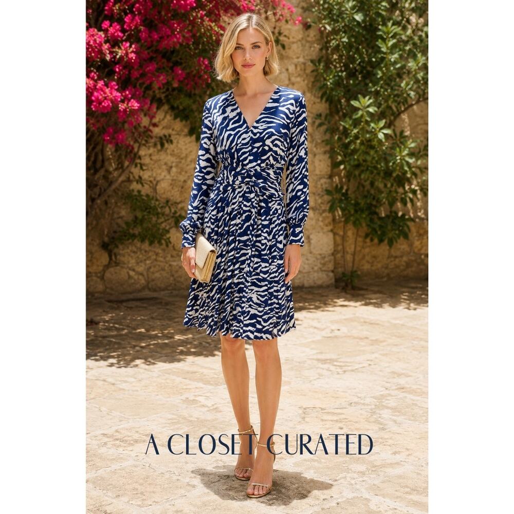 Prabal Gurung Silk Animal Print Midi Dress 10 Blue NWT